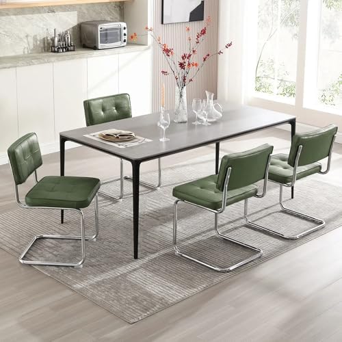 Zesthouse Faux Leather Dining Chairs Set of 4, Industrial Metal Chairs with S...