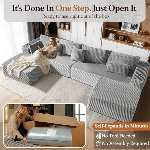 138" Oversized Cloud Sectional Couch, Comfort U Shaped Couch for Living ...