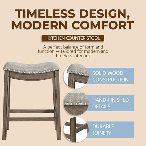ROME + OAK Parker 26-Inch Backless Counter Stool, Backless Saddle Kitchen Sto...