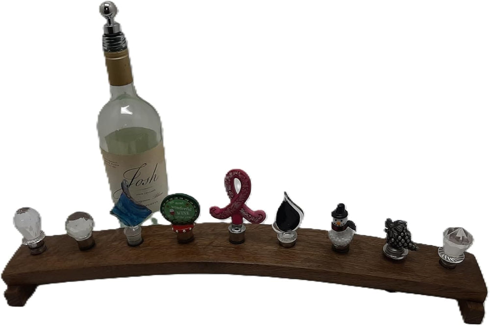 Whiskey Barrel Stave 9 Wine Bottle Stopper Display