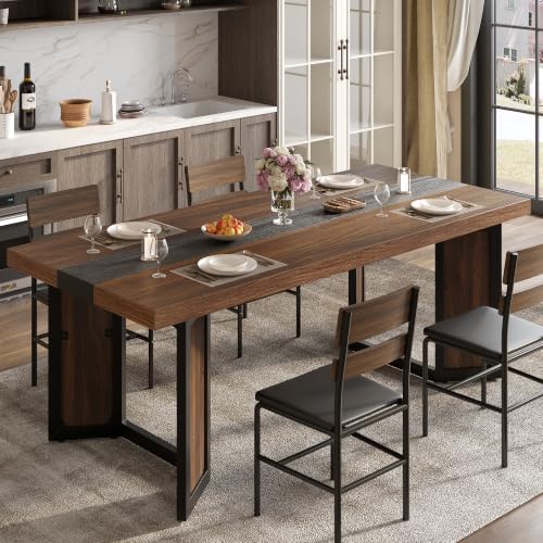 Industrial Dining Table for 6-8 People, 71" Large Long Wooden Kitchen Ta...