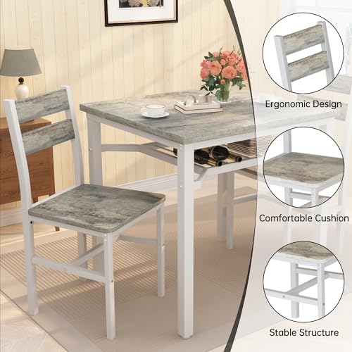 Hooseng 3 Piece Dining Table Set for 2, Small Wooden Kitchen Table with Stora...