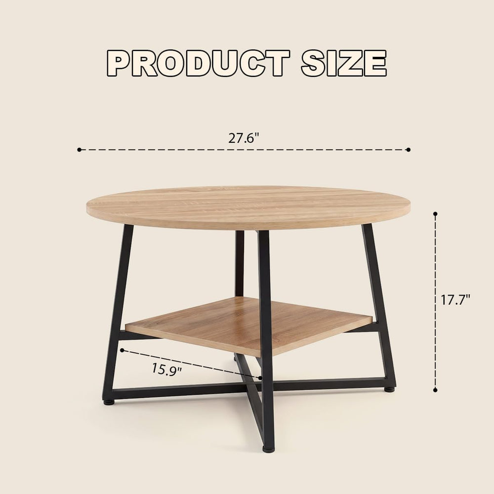 YANPU Round Coffee Table, 2-Tier Wood Coffee Table with Storage Shelf, Modern...