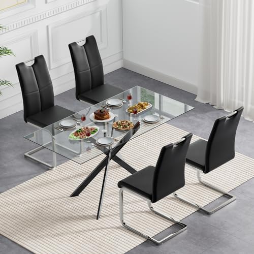 Henf Glass Dining Table Set for 4, 5 Piece Modern Kitchen Table and Chairs fo...
