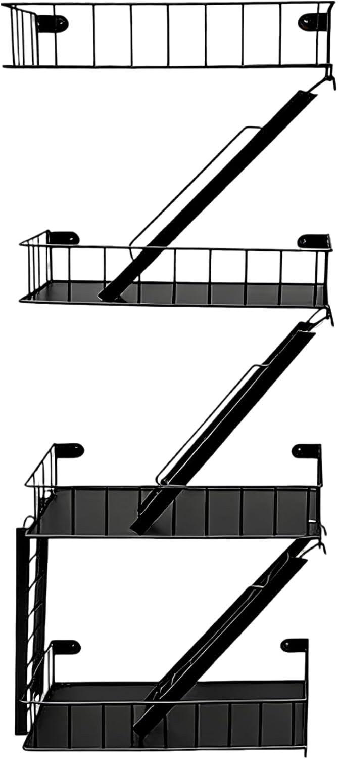 4 Tier Fire Escape Wall Mount Shelf, Industrial Iron Art Staircase Floating Display Rack for Home Bedroom Living Room, Plant Storage Organizer, Black, Wall Decor, 30 x 12 x 4.7 in