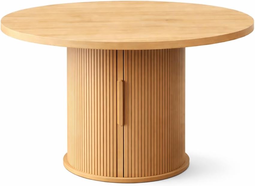 HIPIHOM Round Wooden Dining Table with Storage, 43.3” Wood Tabletop, 2-Piece ...