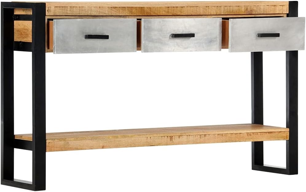 3 Drawer Console Table for Living Room, Brown Console Table with 3 Drawers, B...