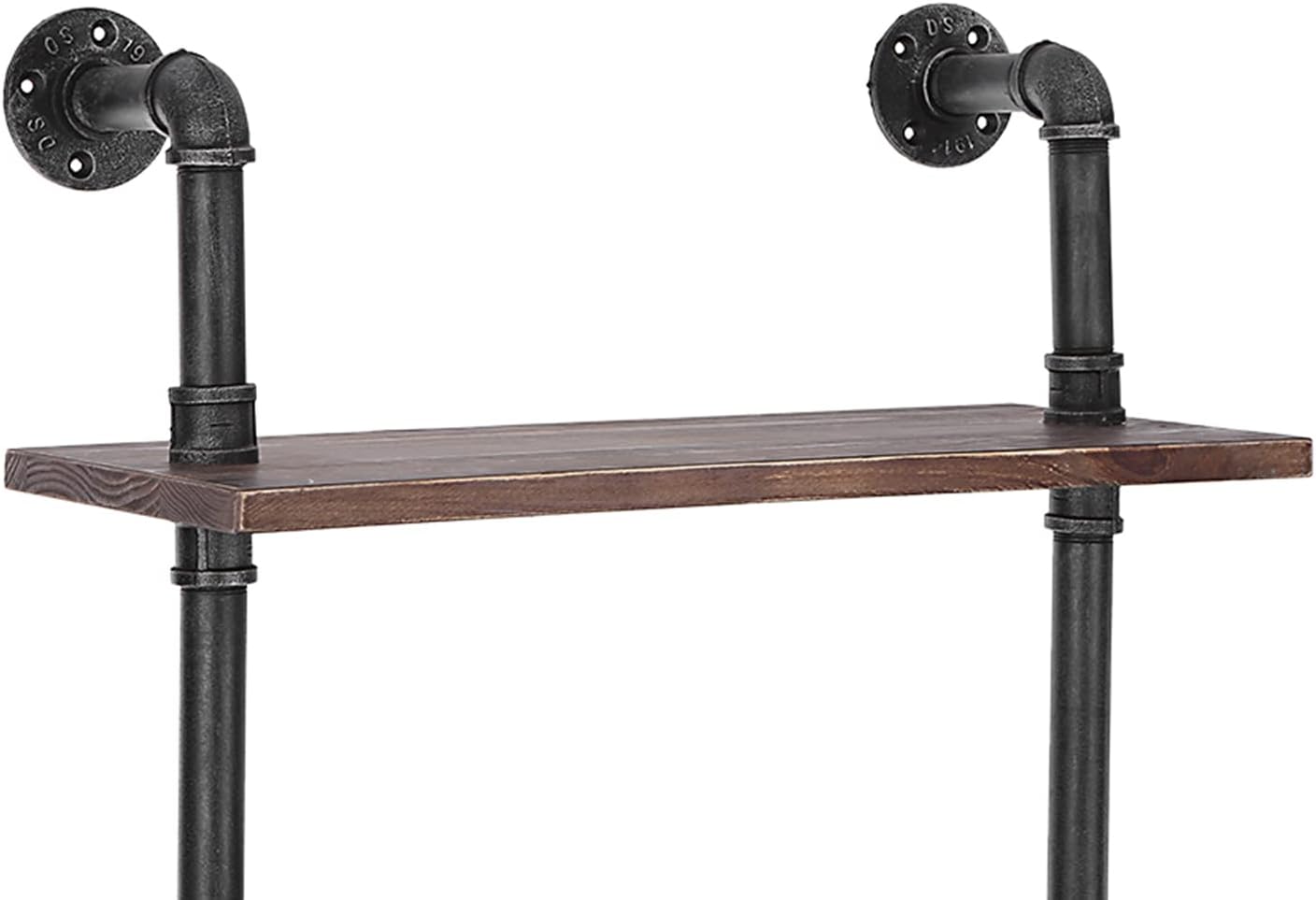 6 Tier Ladder Wall Shelf with Wood Planks, Industrial Iron Pipe Style Storage Rack for Living Room or Home Office