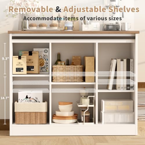 Farmhouse Coffee Bar Cabinet, 42" Buffet Cabinet with 2 Sliding Barn Doo...
