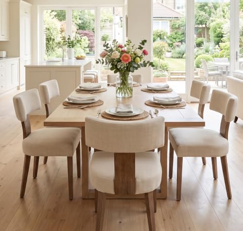 RIVOVA Wooden Dining Chairs Set of 6, Upholstered Kitchen Side Chair, Beige