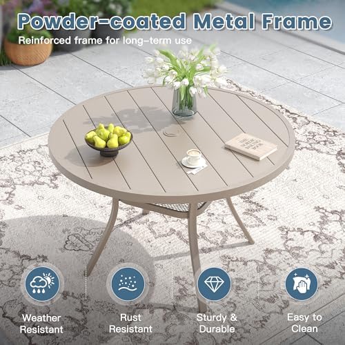 DIFY 7 Pieces Outdoor Patio Dining Set for 6, 47.2" Sandshell Round Dini...
