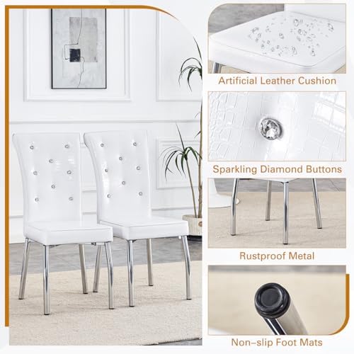 Modern Faux Marble Dining Table Set for 6, 63" White Rectangular Kitchen...
