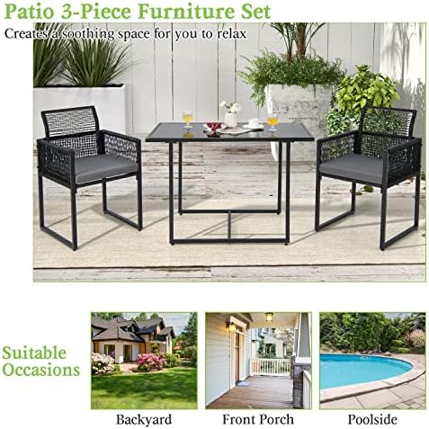 Tangkula 3 Pieces Outdoor Dining Set, Patio PE Rattan Furniture Set with Fold...