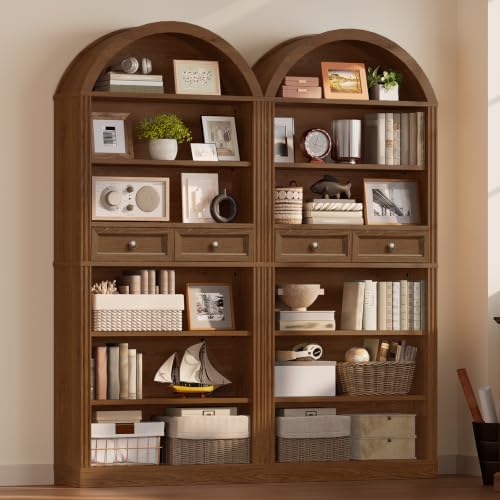 RALGEND Arched Bookshelf, 73" Tall Arch Bookcase with Drawers, Farmhouse...