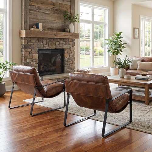 LukeAlon Set of 2 Modern PU Leather Accent Armchair, Retro Brown | Pu Leather...