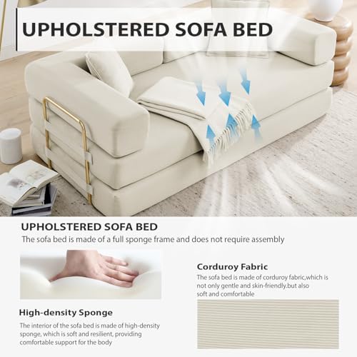 4-in-1 Folding Convertible Sofa Bed, 78 Inch Couch with Fixed-Shape Frame, Co...