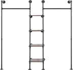 Wall Mounted Industrial Pipe Heavy Duty Clothes Rack, Clothing Rods for Hanging Clothes, Freestanding Clothing Rack with 2 Hang Rods & 4 Shelves, 72.8" W x 17.7" D x 71" H