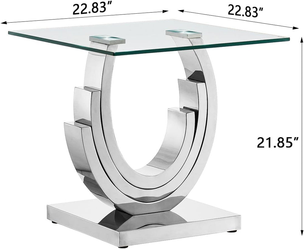 Glass End Table, 22.83" Square Side Table with Tempered Glass Top and Si...