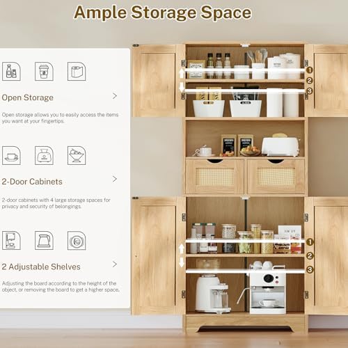 TEENFON 57.8" H Tall Storage Cabinet with 2 Drawers & 2 Adjustable S...
