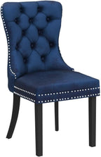 KCC Velvet Dining Chairs Set of 4, Upholstered High-end Tufted Dining Room Chair with Nailhead Back Ring Pull Trim Solid Wood Legs, Nikki Collection Modern Style for Kitchen, Blue