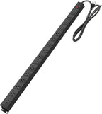 HHSOET 16-Outlet Metal Wall Mount Power Strip, 15 ft 14AWG Power Cord, 15A 125V 1875W, Black