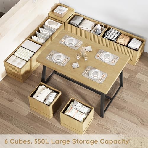 Brafab 63" Corner Dining Table Set with Hidden Storage, Natural