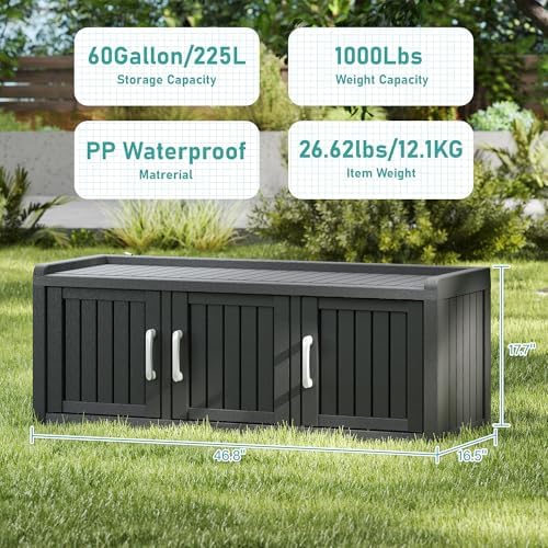 NUNU LAB Shoe Storage Cabinet, Waterproof Shoe Organizer with Adjustable Shelves, UV-Resistant Entryway Shoe Cabinet Bench with 3 Barn Doors for Indoor Outdoor, Foyer, Hallway, Living Room,Black