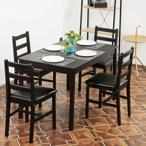 Kitchen Table Set 5 Piece Dining Table Set Sturdy Wooden Square Table and Cha...