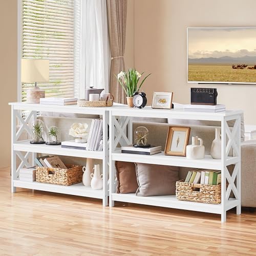 Yaheetech 42"L White Console Table 3-Tier Narrow X-Frame Open Storage Sh...