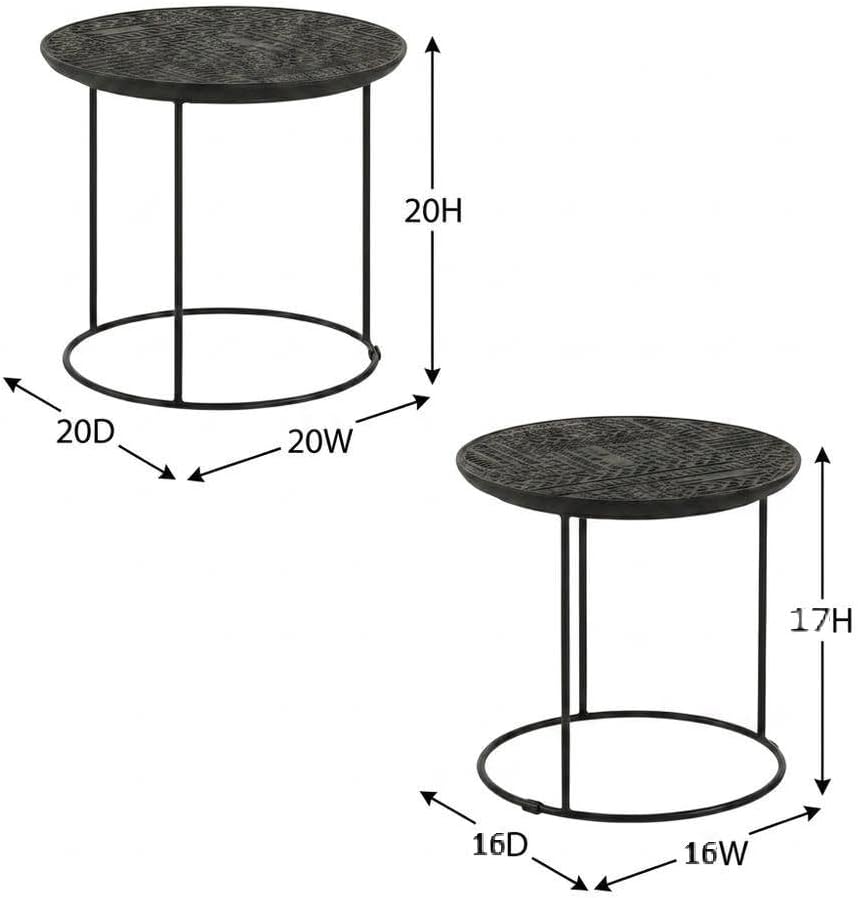 Furnifact Mango Wood Round Nesting Table 2-Piece, Nesting Coffee Table Set fo...