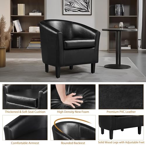 Yaheetech Accent Chairs Set of 2, Faux Leather Barrel Armchairs Black