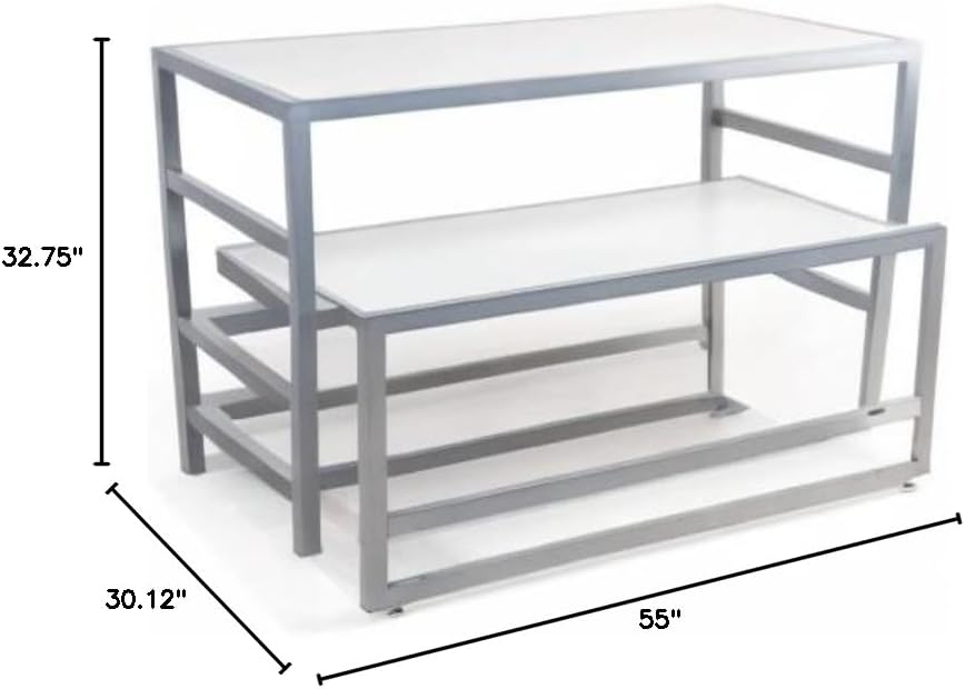 2-Piece Set of Rectangular Nesting Tables, Modern Style, Steel Frame with MDF...