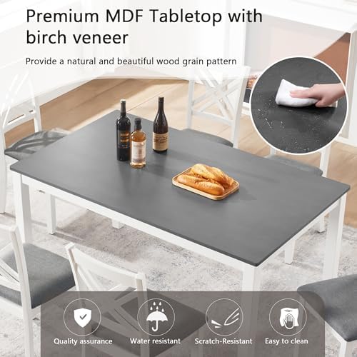 Harper & Bright Designs 58.5" Lx34.5 W Solid Wood 7-Piece Dining Tab...