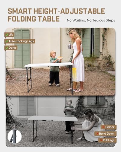 FanttikOutdoor Folding Table 4 Foot Quick Adjust Portable Plastic 4 Heights |...
