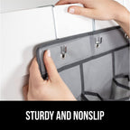 GORILLA GRIP Over the Door Shoe Organizer, 12 Large Breathable Mesh Pockets, Space Saving Hanging Storage Holder, 2 Hook Closet Rack Hanger, Hangs on Closets for Shoes, Accessories, 64H x 9.5W Gray