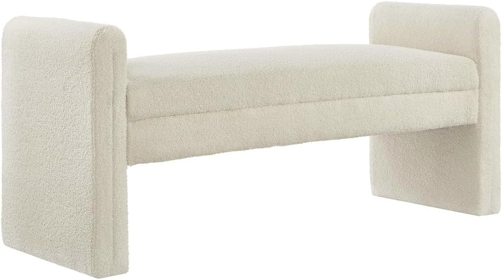 24KF Modern Upholstered Bed Bench Covered with Soft Boucle Teddy Fabric, Love...