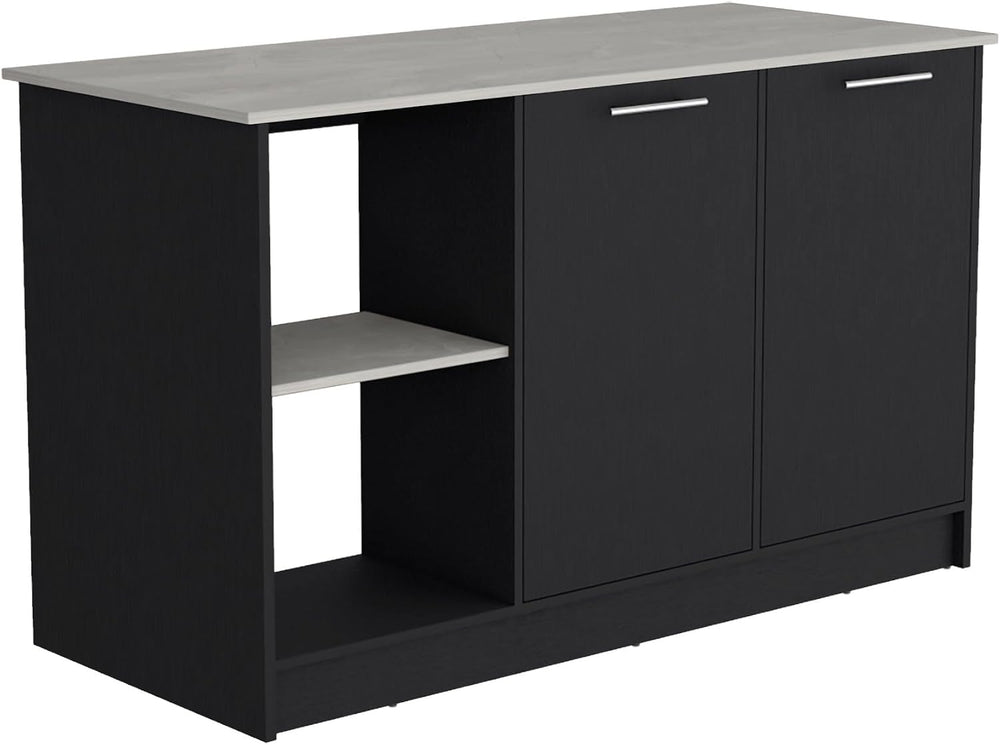 Kitchen Island with Large Top Surface and Double Door Cabinet Black/Ivory | I...