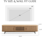 POVISON Fully-Assembled Mid Century Modern TV Stand for 85 inch TV, Sliding Door Entertainment Center with Storage, Wood TV Console, Media Console for Living Room Bedroom(Oak, 94.49")