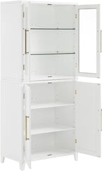 HomeStock Pantry Storage Cabinet with Glass Door - White Wood Kitchen Hutch & Shelves - 30" W x 15.75" D x 70.63" H