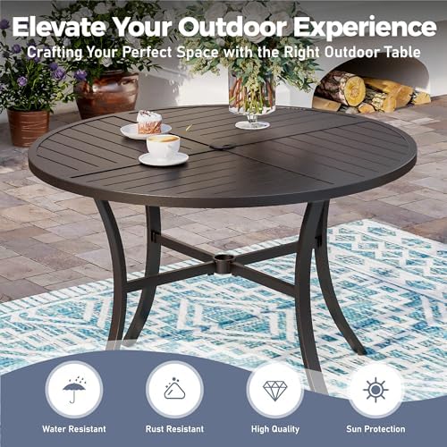 5pc Patio Dining Set for 4, Outdoor 42" Round Metal Table & 4 Brown ...