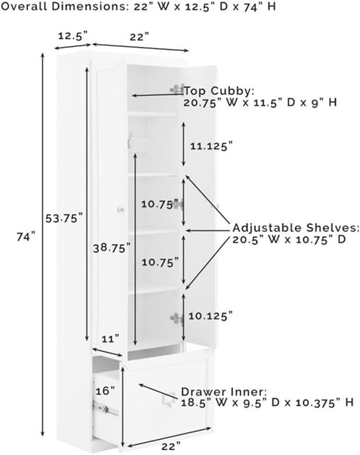 MAKLAINE Modern Contemporary Pantry Closet, 74" H x 22" W x 12.5&qu...