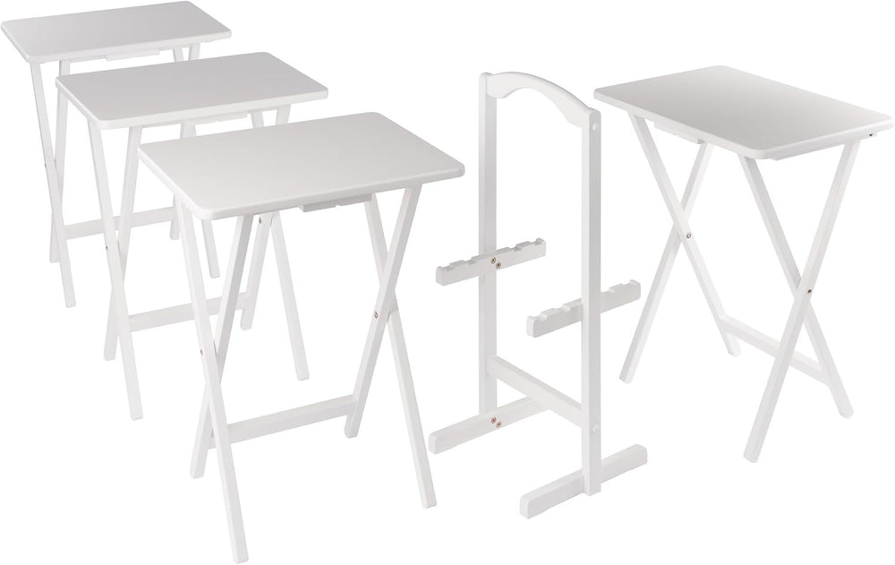 Winsome Alex Set of 4 Foldable Snack Tables with Storage Rack | Easy to Store...