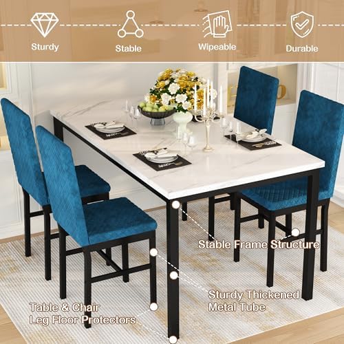 Recaceik Dining Table Set for 4, Kitchen Table and Chairs Set of 4 Modern Fau...