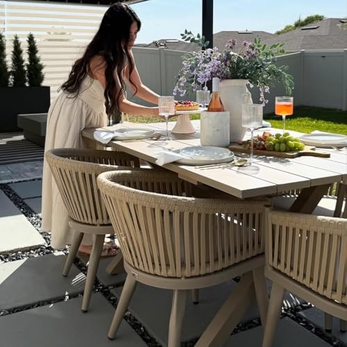 PURPLE LEAF 7 Pieces Outdoor Dining Set with Cushion Chairs, Champagne