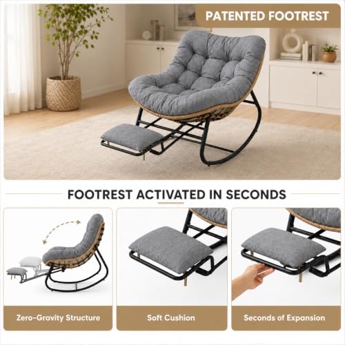 Oversized Rocking Chair with Zero-Gravity Foot Rest & Ottoman, Comfy Loun...