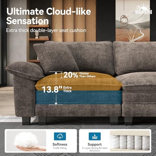 SUNSHINE VALLEY 2-Piece Sofa Set, Loveseat & 3-Seat Couch, Chenille Brown...