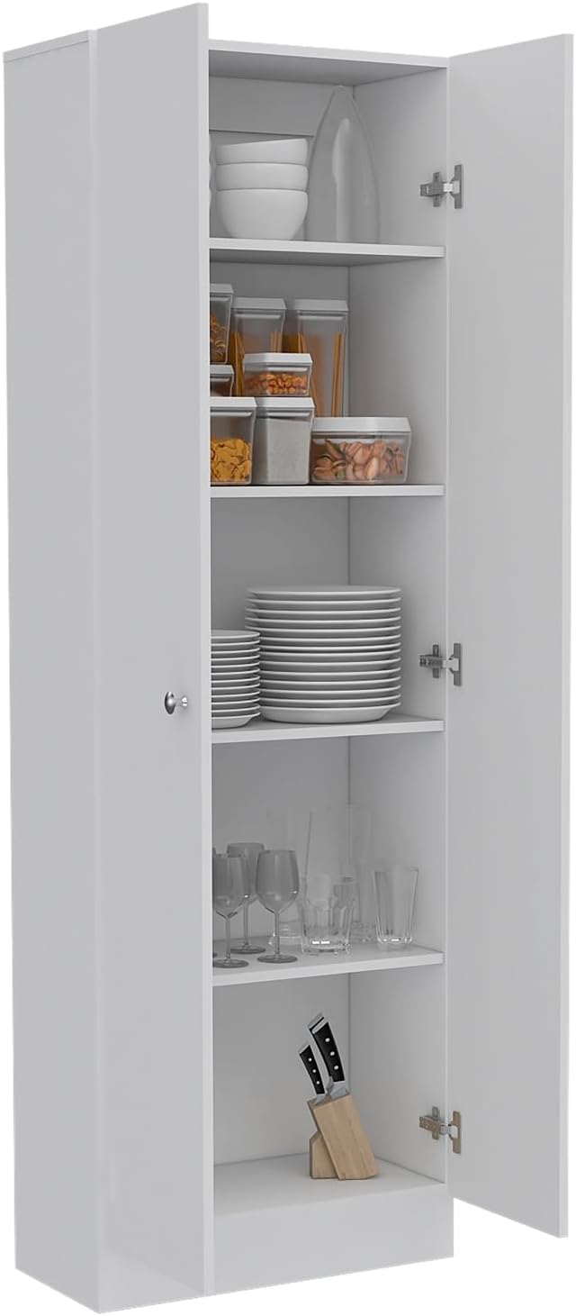 Multistorage Pantry Cabinet, Double Door, 5 Shelves, White