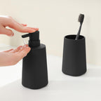 Bathroom Accessories 2 Piece Soap Dispenser and Toothbrush Holder Set Striped Black