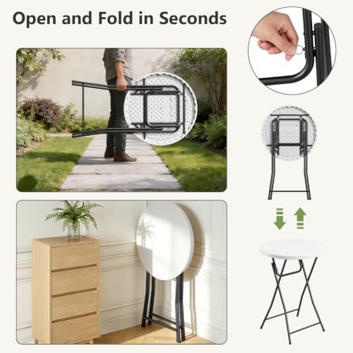 Folding Table 2 Pack, 32 Inch Foldable Cocktail Bar, High Top Round Folding B...