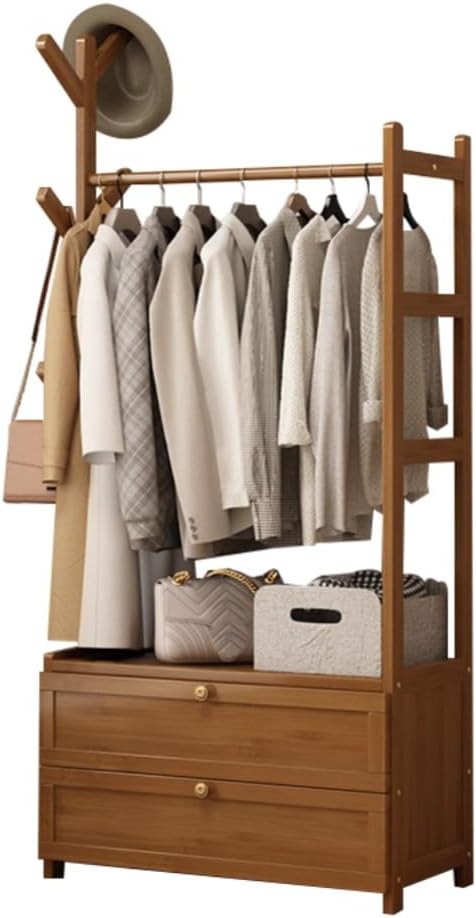 Wooden Coat Stand - Portable Freestanding Garment Rack with Hooks, Storage Sh...